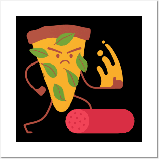 Funny Cartoon Pizza Karate Chop Posters and Art